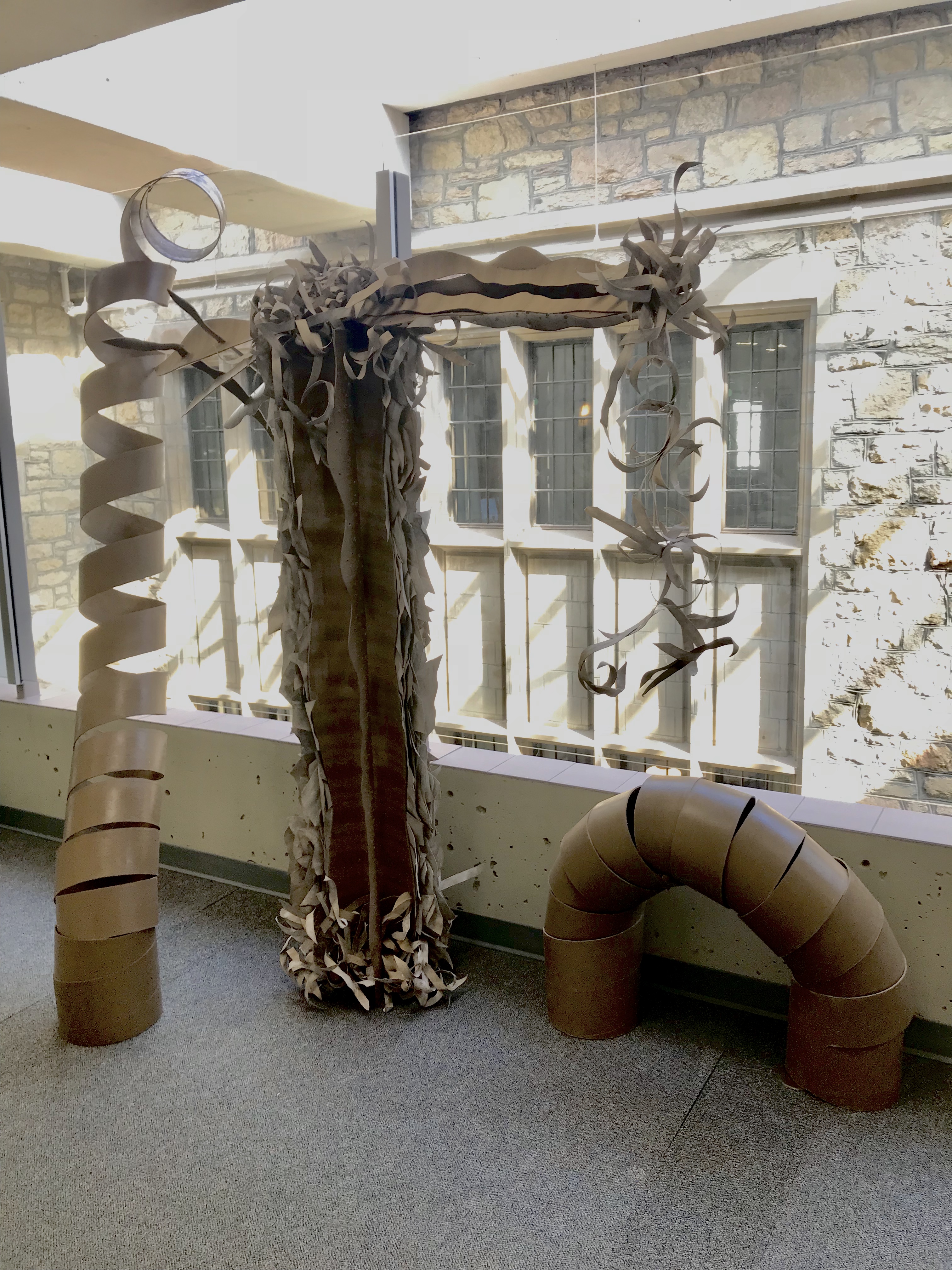 An sculpture created from discarded paper tubes for ARTCycled 2018 by Hailey Jones